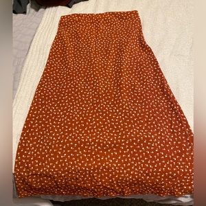 Reddish Orange Midi skirt with white flowers, size XL